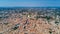 Aerial top view of Montpellier city skyline from above, France