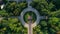 Aerial top view monument writer Taras Shevchenko in park on sunny summer day