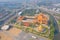 Aerial top view of National Fo Guang Shan Thaihua Temple in Bangkok downtown, Thailand. urban city. Chiang Kai shek Memorial Hall