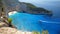 Aerial top view panorama of Shipwreck Navagio beach of Zakynthos