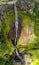 Aerial top view perspective of 500 feet waterfall in Black river gorges national park on Mauritius island.