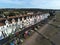 Aerial top view  at pretty terrace Houses in Whitstable, Kent, Uk, England, UK. Evening sunset light on the properties Wave Crest