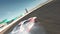 Aerial top view professional driver drifting car on asphalt road track,