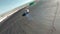 Aerial top view professional driver drifting car on asphalt road track,