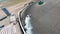 Aerial top view professional driver drifting car on asphalt road track,