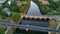 Aerial top view of river, canal du Midi and bridges from above, Beziers town in South France