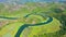 Aerial top view of River Rijeka Crnojevica in Montenegro. Skadarsko Jezero national park.