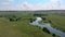 Aerial top view of river on sunny day. Concept for ecology, nature, rivers, water.