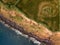 Aerial top view seascape. Natural drone landscape view in the Azores islands. Abstract pattern with amazing textures. Atlantic coa