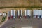 Aerial top view semi truck with cargo trailer car parking of truck dock