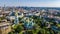 Aerial top view of St Sophia cathedral and Kiev city skyline from above, Kyiv cityscape, capital of Ukraine