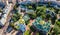 Aerial top view of St Sophia cathedral and Kiev city skyline from above, Kyiv cityscape, Ukraine