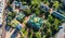 Aerial top view of St Sophia cathedral and Kiev city skyline from above, Kyiv cityscape, Ukraine