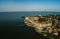 Aerial top view to Akkerman fortress which is on the bank of the Dniester estuary, in Odessa region.