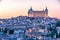 Aerial top view of Toledo, historical capital city of Spain