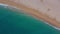 Aerial Top View Turquoise Sea Water Waves Wash Sandy Coast