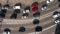 Aerial top view of vehicle traffic on a motorway.