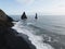 Aerial top view of wave of Black Sand Beach Reynisfjara in Iceland