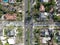 Aerial top view of wealthy area with big houses and small street in Central Los Angeles