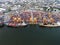Aerial topdown shot of large bangkok shipping port