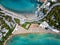 Aerial topdown view of the famous Astir luxury retreat beach