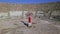 Aerial tourist women visiting ancient city of Salamis in Famagusta, North Cyprus