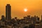 Aerial tower and sky view of Bangkok city thailand at sunset