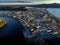 Aerial town of Placentia Newfoundland overlooking the East coast of Canada and waterfront homes with beaches