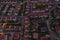 Aerial townscape view of residential houses and street at dusk