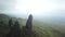 Aerial Tracking Left Facing Fantasy-Like Rock Landscape In Scotland