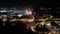 Aerial tracking view fireworks at Jambatan Harapan, Spiral Bicycle Bridge