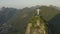 Aerial, tracking view of the statue of Christ the Redeemer in Rio de Janeiro