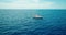 Aerial of traditional wooden fishing boat using handlines in Curacao, Caribbean