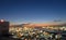 Aerial twilight illumination view of downtown cityscape blur background