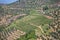 Aerial typical landscape of the highlands in the north of Portugal, levels for agriculture of vineyards, olive tree groves