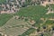 Aerial typical landscape of the highlands in the north of Portugal, levels for agriculture of vineyards, olive tree groves