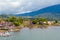 Aerial from the Ulun Danu temple at the Beratan lake in Bali Indonesia