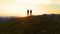 AERIAL: Unrecognizable hikers watch the sunrise illuminate the picturesque Alps.