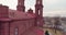 Aerial. Unveiling drone shot of St. Peter and Paul`s church in Panevezys. Spring afternoon in Lithuania