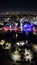 Aerial vertical panorama Miami Beach Ocean Drive night neon lights