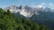Aerial Vertical revealing shot of Dolomites in South Tyrol