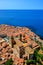 Aerial vertical view of village and cathedral in Cefalu, Sicily