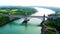 Aerial Vew Of Britannia Bridge carries road and railway across the Menai Straits between, Snowdonia and Anglesey. Wales