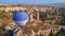 Aerial video. Captured against the canvas of the Cappadocian sky, this video showcases the enchanting spectacle of a hot