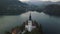 Aerial video. Flight over Lake Bled in Slovenia
