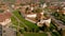 Aerial video footage over Romanian countryside village , Prejmer fortress