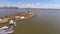 Aerial video footage of the Statue of Liberty