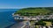 Aerial video of Glenarm Village Co Antrim Northern Ireland