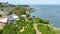 Aerial video of gorgeous houses on hill in Tiburon California