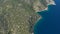 Aerial video of Greek island Poros. Vagionia bay. Paralia Vagonia. Blue water and hills. Epic panaramic footage